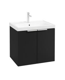 STOCKHOLM Wall Hung 60cm Two Door Vanity Unit Matt Black- Brushed Chrome Handles