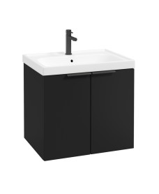 STOCKHOLM Wall Hung 60cm Two Door Vanity Unit Matt Black- Matt Black Handles