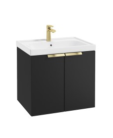 STOCKHOLM Wall Hung 60cm Two Door Vanity Unit Matt Black- Brushed Gold Handles