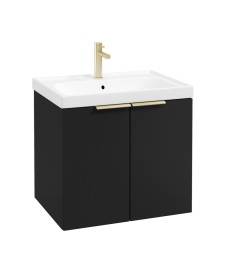 STOCKHOLM Wall Hung 60cm Two Door Vanity Unit Matt Black- Brushed Gold Handles