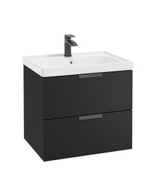 STOCKHOLM Wall Hung 60cm Two Drawer Vanity Unit Matt Black - Matt Black Handles