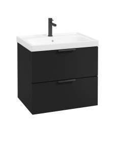 STOCKHOLM Wall Hung 60cm Two Drawer Vanity Unit Matt Black - Matt Black Handles