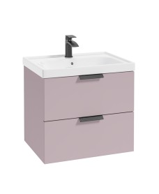 STOCKHOLM Wall Hung 60cm Two Drawer Vanity Unit Matt Cashmere Pink - Matt Black Handles