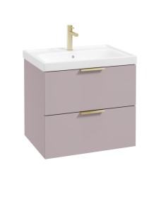 STOCKHOLM Wall Hung 60cm Two Drawer Vanity Unit Matt Cashmere Pink - Brushed Gold Handles