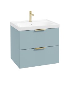 STOCKHOLM Wall Hung 60cm Two Drawer Vanity Unit Matt Morning Sky Blue - Brushed Gold Handles