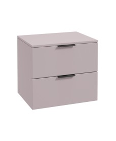 STOCKHOLM Wall Hung 60cm Two Drawer Countertop Vanity Unit Matt Cashmere Pink - Matt Black Handles