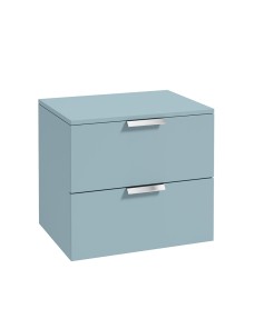 STOCKHOLM Wall Hung 60cm Two Drawer Countertop Vanity Unit Matt Morning Sky Blue - Brushed Chrome Handles