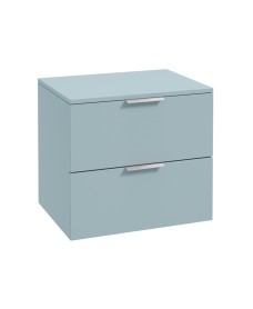 STOCKHOLM Wall Hung 60cm Two Drawer Countertop Vanity Unit Matt Morning Sky Blue - Brushed Chrome Handles