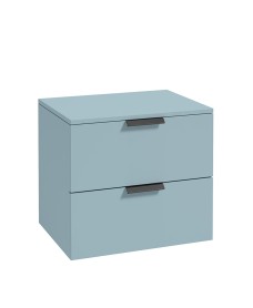 STOCKHOLM Wall Hung 60cm Two Drawer Countertop Vanity Unit Matt Morning Sky Blue - Matt Black Handles