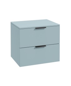 STOCKHOLM Wall Hung 60cm Two Drawer Countertop Vanity Unit Matt Morning Sky Blue - Matt Black Handles