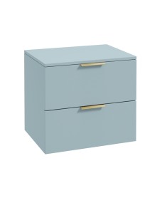 STOCKHOLM Wall Hung 60cm Two Drawer Countertop Vanity Unit Matt Morning Sky Blue - Brushed Gold Handles