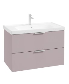 STOCKHOLM Wall Hung 80cm Two Drawer Vanity Unit Matt Cashmere Pink - Brushed Chrome Handles