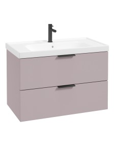 STOCKHOLM Wall Hung 80cm Two Drawer Vanity Unit Matt Cashmere Pink - Matt Black Handles