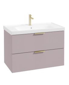 STOCKHOLM Wall Hung 80cm Two Drawer Vanity Unit Matt Cashmere Pink - Brushed Gold Handles