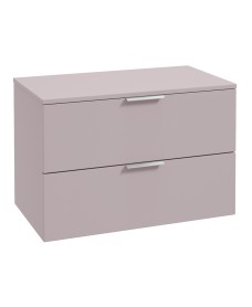 STOCKHOLM Wall Hung 80cm Two Drawer Countertop Vanity Unit Matt Cashmere Pink - Brushed Chrome Handles