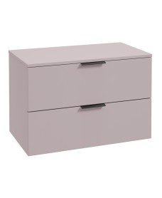 STOCKHOLM Wall Hung 80cm Two Drawer Countertop Vanity Unit Matt Cashmere Pink - Matt Black Handles