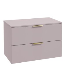 STOCKHOLM Wall Hung 80cm Two Drawer Countertop Vanity Unit Matt Cashmere Pink - Brushed Gold Handles