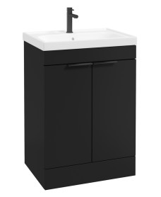 STOCKHOLM Floor Standing 60cm Two Door Vanity Unit Matt Black - Matt Black Handles