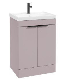 STOCKHOLM Floor Standing 60cm Two Door Vanity Unit Matt Cashmere Pink - Matt Black Handles