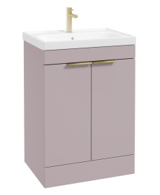 STOCKHOLM Floor Standing 60cm Two Door Vanity Unit Matt Cashmere Pink - Brushed Gold Handles