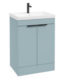 STOCKHOLM Floor Standing 60cm Two Door Vanity Unit Matt Morning Sky Blue - Matt Black Handles