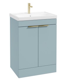 STOCKHOLM Floor Standing 60cm Two Door Vanity Unit Matt Morning Sky Blue - Brushed Gold Handles