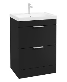 STOCKHOLM Floor Standing 60cm Two Drawer Vanity Unit Matt Black - Brushed Chrome Handles