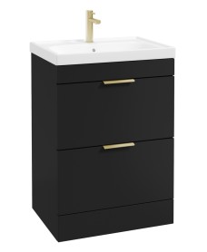 STOCKHOLM Floor Standing 60cm Two Drawer Vanity Unit Matt Black - Brushed Gold Handles