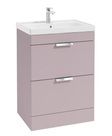 STOCKHOLM Floor Standing 60cm Two Drawer Vanity Unit Matt Cashmere Pink - Brushed Chrome Handles