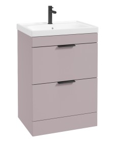 STOCKHOLM Floor Standing 60cm Two Drawer Vanity Unit Matt Cashmere Pink - Matt Black Handles