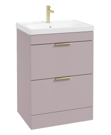 STOCKHOLM Floor Standing 60cm Two Drawer Vanity Unit Matt Cashmere Pink - Brushed Gold Handles