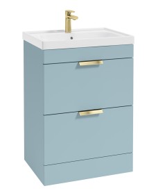 STOCKHOLM Floor Standing 60cm Two Drawer Vanity Unit Matt Morning Sky Blue - Brushed Gold Handles