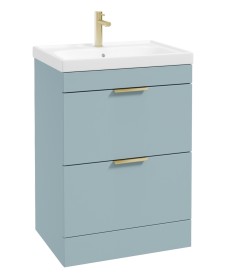 STOCKHOLM Floor Standing 60cm Two Drawer Vanity Unit Matt Morning Sky Blue - Brushed Gold Handles