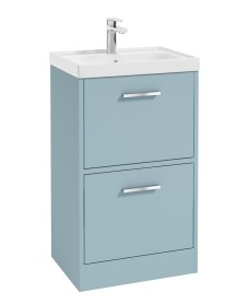 FINLAND 50cm Two Drawer Matt Morning Sky Blue Floor Standing Vanity Unit - Brushed Chrome Handle