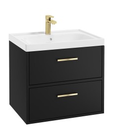 FINLAND 60cm Matt Black Wall Hung Unit - Brushed Gold Handle