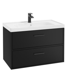 FINLAND 80cm Matt Black Wall Hung Vanity Unit - Matt Black Handle