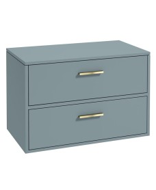 FINLAND 80cm Matt Coral Green Countertop Wall Hung Vanity Unit - Brushed Gold Handle