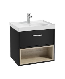 MALMO 60cm Matt Black Single Drawer  Vanity Unit Matt Basin - Brushed Chrome Handle