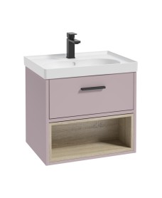 MALMO 60cm Matt Cashmere Pink Single Drawer  Vanity Unit Matt Basin - Matt Black Handle