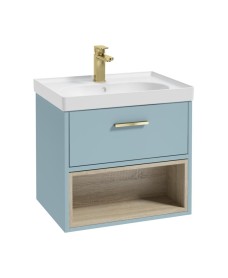 MALMO 60cm Matt Morning Sky Blue Single Drawer  Vanity Unit Matt Basin - Brushed Gold Handle