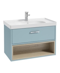 MALMO 80cm Matt Morning Sky Blue Single Drawer Vanity Unit Matt Basin - Brushed Chrome Handle