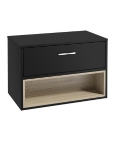 MALMO 80cm Matt Black Single Drawer Countertop Vanity Unit - Brushed Chrome Handle