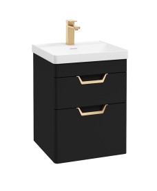 FREYA 50cm 2 Drawer Wall Hung Vanity Unit Matt Black-Gold Handle