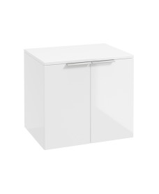 STOCKHOLM Wall Hung 60cm Two Door Countertop Vanity Unit Gloss White- Brushed Chrome Handles