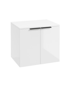 STOCKHOLM Wall Hung 60cm Two Door Countertop Vanity Unit Gloss White- Matt Black Handles