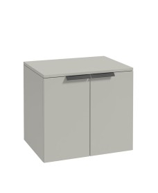 STOCKHOLM Wall Hung 60cm Two Door Countertop Vanity Unit Matt Arctic Grey- Matt Black Handles