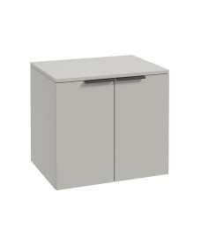 STOCKHOLM Wall Hung 60cm Two Door Countertop Vanity Unit Matt Arctic Grey- Matt Black Handles