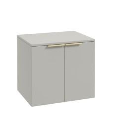 STOCKHOLM Wall Hung 60cm Two Door Countertop Vanity Unit Matt Arctic Grey- Brushed Gold Handles