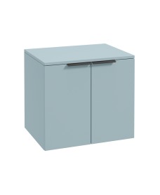 STOCKHOLM Wall Hung 60cm Two Door Countertop Vanity Unit Matt Morning Sky Blue- Matt Black Handles