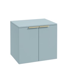 STOCKHOLM Wall Hung 60cm Two Door Countertop Vanity Unit Matt Morning Sky Blue- Brushed Gold Handles